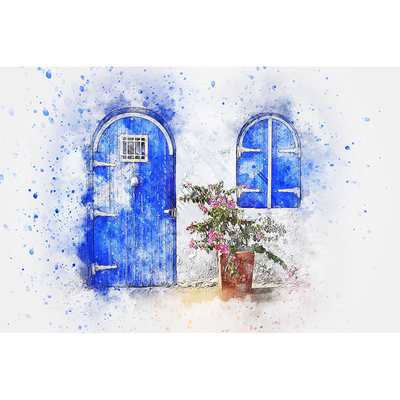 Πίνακας σε καμβά Blue door water colour art